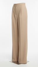 Stone Beige Tailored Wide-Leg Trousers
