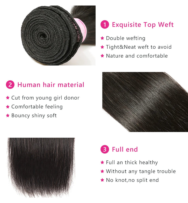 Brazilian Straight Hair Weaving Virgin Human Hair Weave Bundles Natural Color