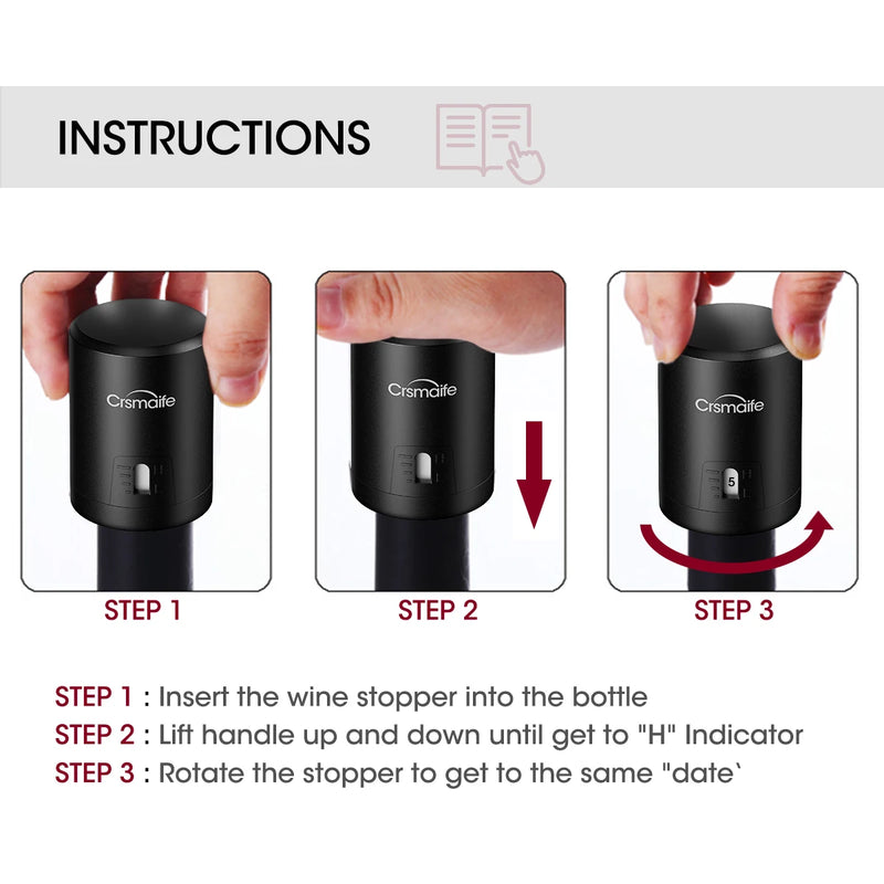 Preservador de vinho a vácuo, rolha de garrafa, bomba seladora, data, plugue selador de silicone