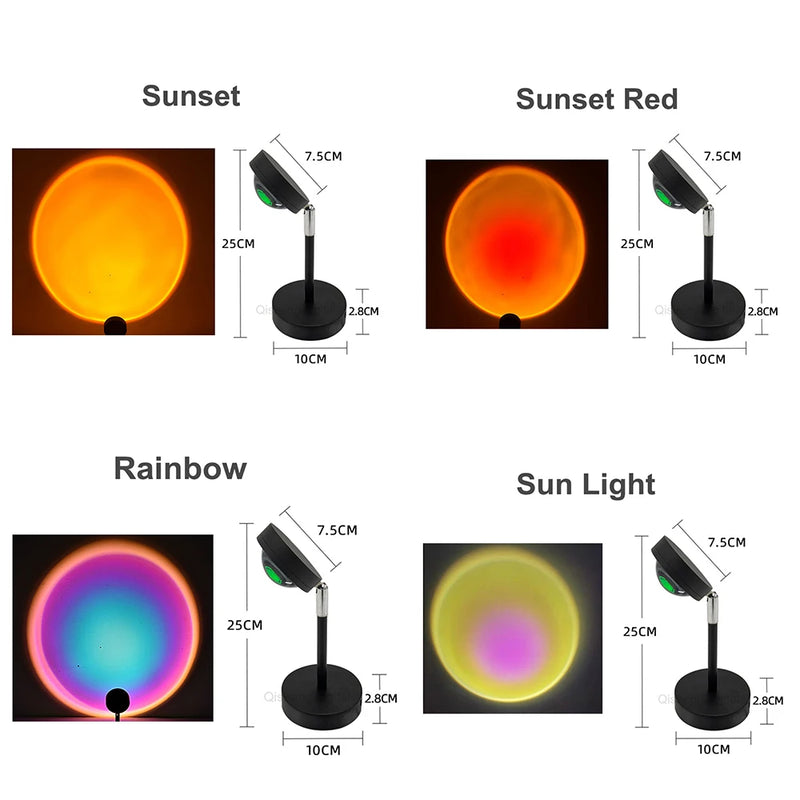 Proyección de puesta de sol, iluminación de fotografía, puesta de sol de arcoíris, luz nocturna de proyección de sol rojo, USB para fiesta de cumpleaños, bar, fiesta de noche 