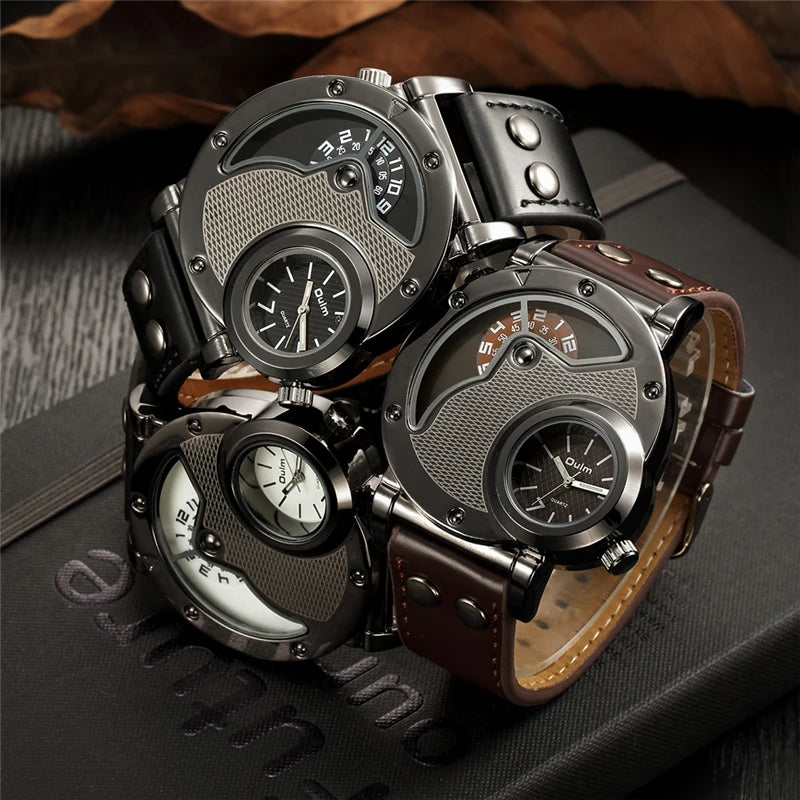 Oulm Designer Brand Luxury Watches For Men Dual Time Quartz Watch