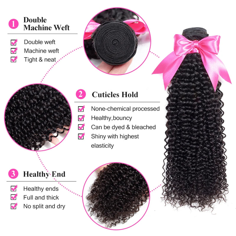 Mongolian Kinky Curly Hair Bundles 100% Human Hair Extensions Nature Color