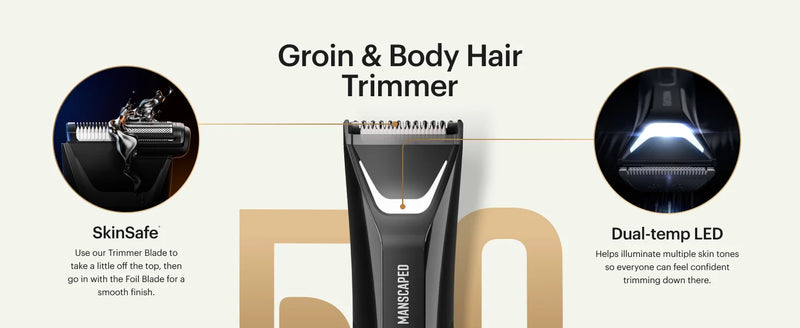 Ultra Groin & Body Hair Trimmer – Dual-Head SkinSafe® Trimmer & Foil Blades, Waterproof Wet/Dry Groomer, USB-C Rechargeable with