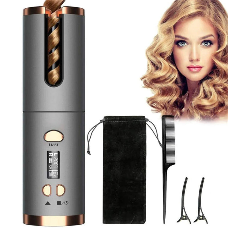 Conjunto de modelador de cabelo sem fio automático rotativo modelador de cabelo curling ferro display led temperatura ajustável ferramentas estilo onda styer