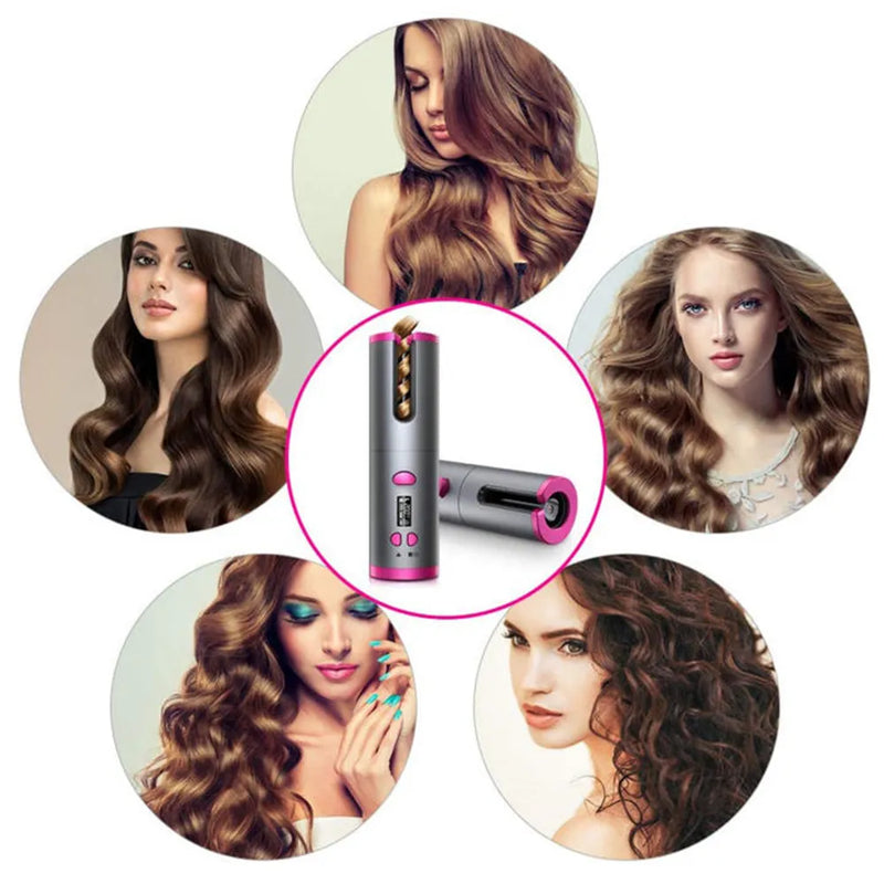 Conjunto de modelador de cabelo sem fio automático rotativo modelador de cabelo curling ferro display led temperatura ajustável ferramentas estilo onda styer