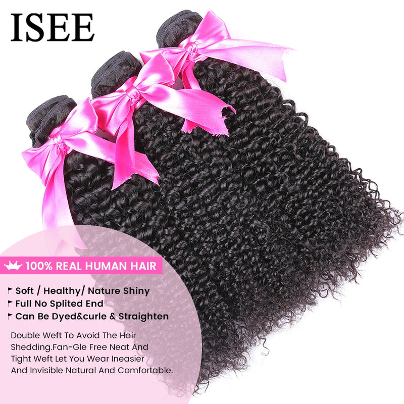 Mongolian Kinky Curly Hair Bundles 100% Human Hair Extensions Nature Color