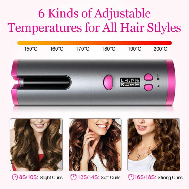 Conjunto de modelador de cabelo sem fio automático rotativo modelador de cabelo curling ferro display led temperatura ajustável ferramentas estilo onda styer