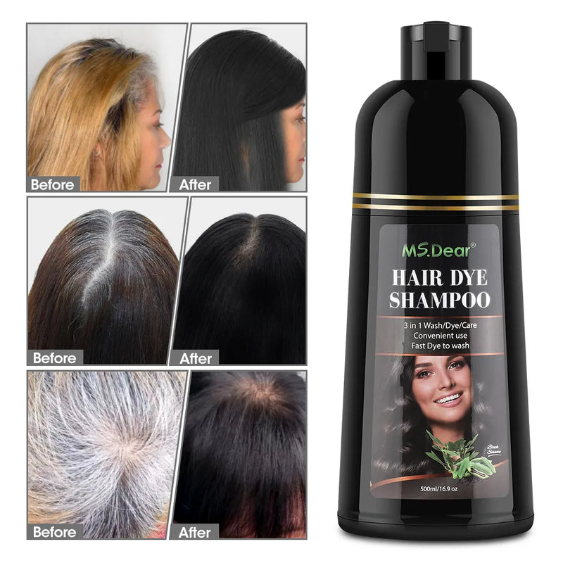 Champú negro orgánico natural para tinte de cabello rápido