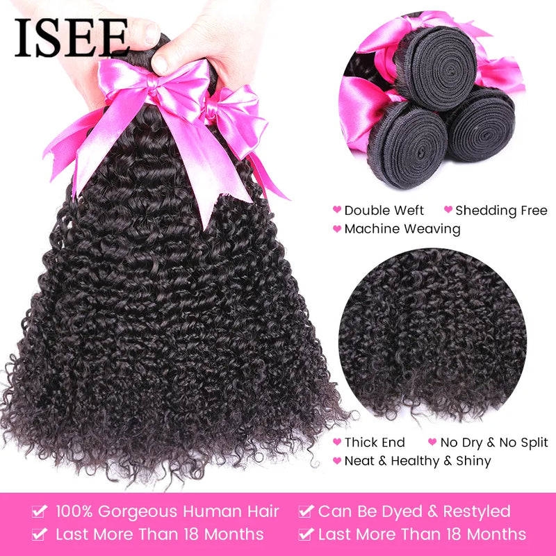 Mongolian Kinky Curly Hair Bundles 100% Human Hair Extensions Nature Color