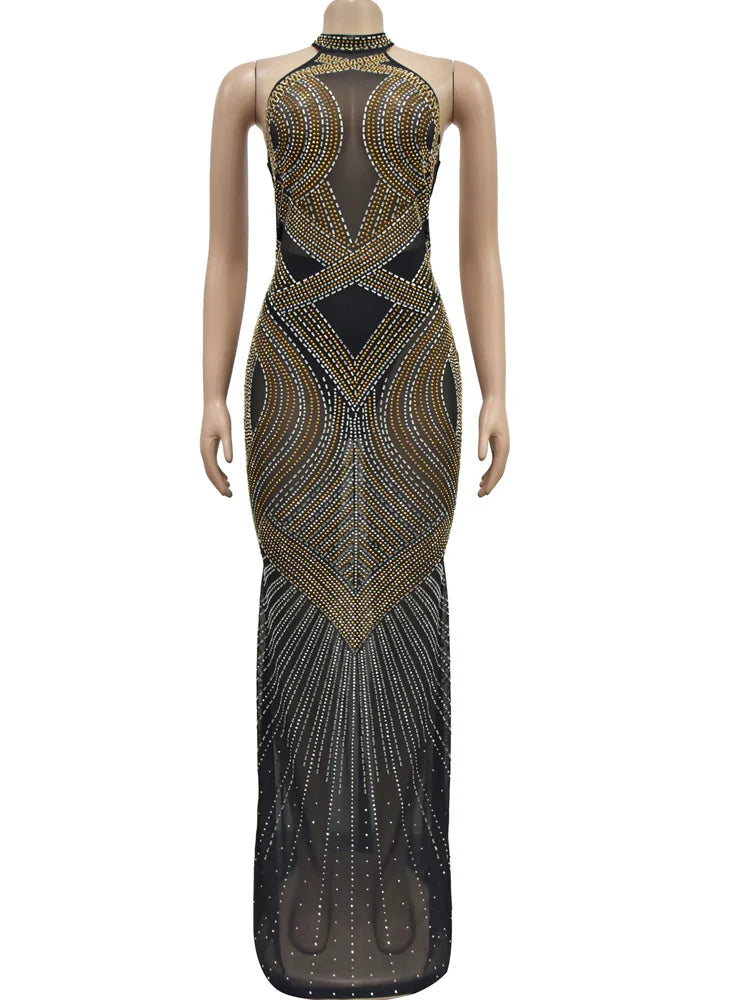 Women's Rhinestones Décor Long Maxi Dress Glam