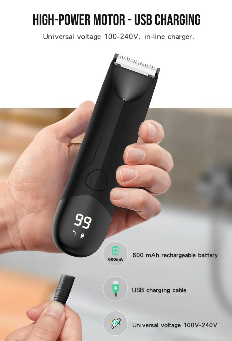 Electric Body Shaver Manscaper Pubic Hair Trimmer Grooming Clipper