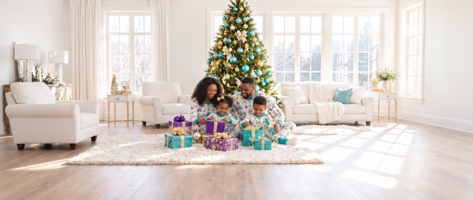 Happy family opening Christmas presents